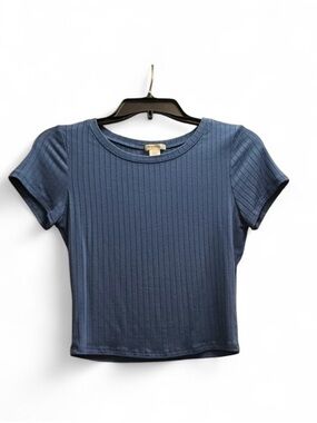 Blue Ribbed Short Sleeve Tee